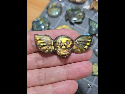 #21 Carved Skull Wing Labradorite Cabochon