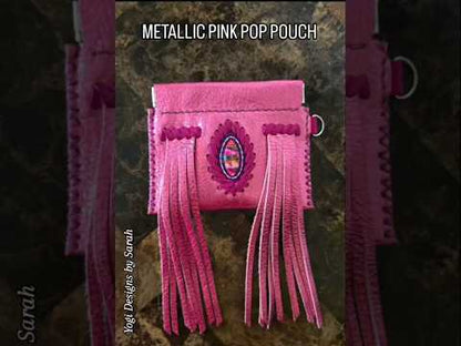Metallic Pink Leather Fringe Pop Pouch