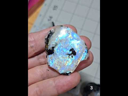 #3 Rainbow Moonstone Slice w/Black Tourmaline