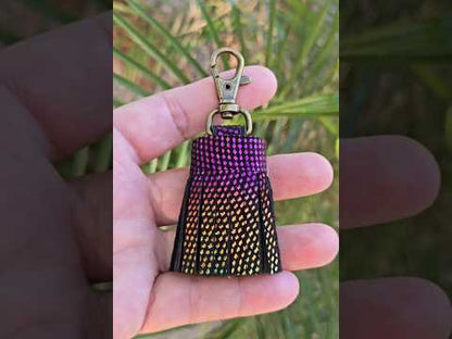 Metallic Rainbow and Black Leather Tassel