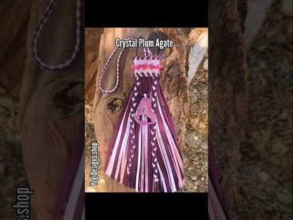 8" Crystal Plum Agate Leather Tassel