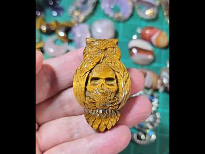 Carved Tiger Eye Owl Skull