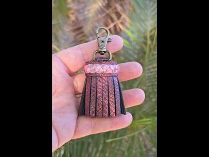 Metallic Copper-Pink Embossed and Metallic Pink Leather Tassel