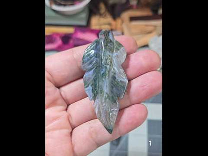 #1 Carved Moss Agate Druzy Leaf