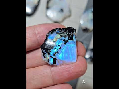 #8 Rainbow Moonstone Slice w/Black Tourmaline