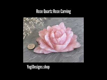 Large Rose Quartz Rose Carving