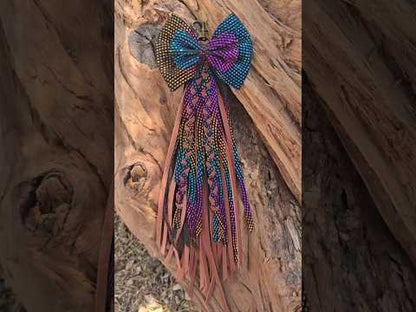 Rainbow Metallic Double Bow Leather Tassel