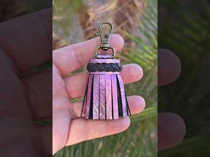 Metallic Cracked Purple-Pink and Black Leather Tassel