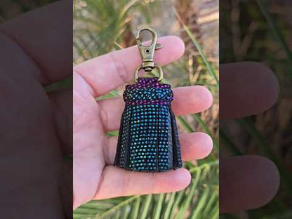 Rainbow Metallic and Black Leather Tassel