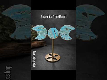 Amazonite Triple Moon Carved Display