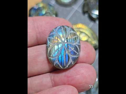 #11 Carved Lotus Labradorite Cabochon