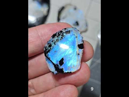 #9 Rainbow Moonstone Slice w/Black Tourmaline