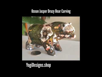 Rare Ocean Jasper Druzy Bear Carving