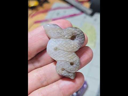 Moss Agate Snake Carving