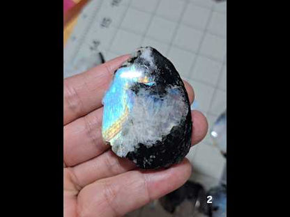 #2 Rainbow Moonstone Slice w/Black Tourmaline