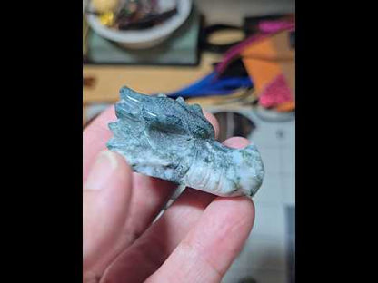 Moss Agate Dragon Head Carving