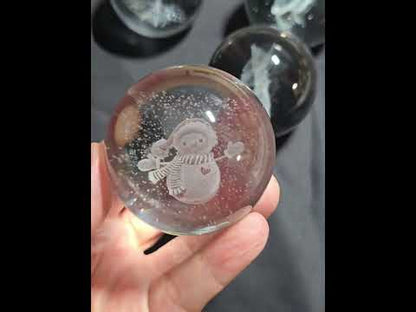 Snowman Glass Sphere Inner Carving