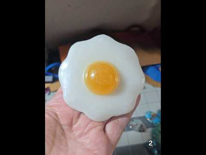 #2 White Jade & Orange Calcite Fried Egg Carving