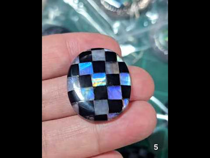 #5 Checkered Rainbow Moonstone & Onyx