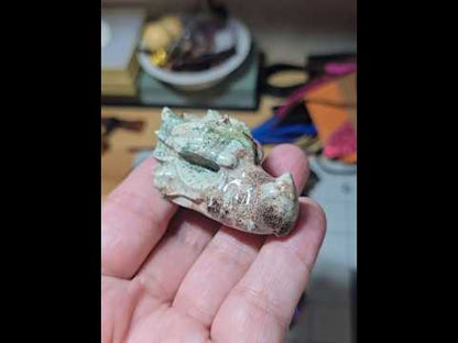 Flower Jasper Dragon Head Carving