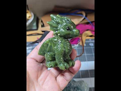 Green Jade Carved Baby Dragon