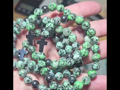 8mm Green Dot Jade w/Hematite Cross