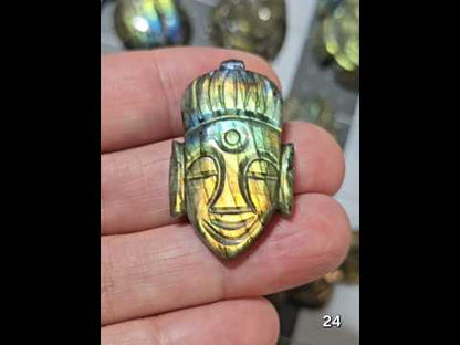#24 Carved Tribal Face Labradorite Cabochon