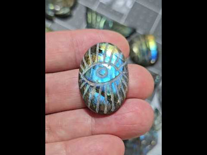 #23 Carved Evil Eye Labradorite Cabochon