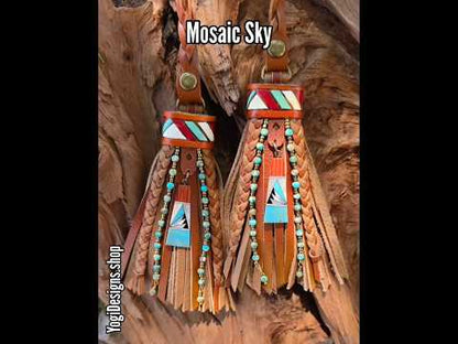 5" Mosaic Sky D-ring Leather Tassels