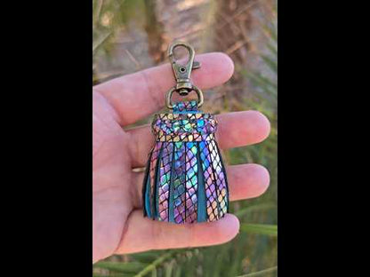 Rainbow Metallic and Teal Leather Tassel