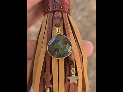 5" Labradorite Leather Tassel Charm