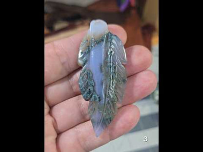 #3 Carved Moss Agate Druzy Leaf