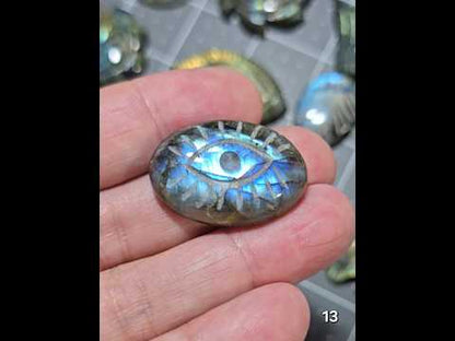 #13 Carved Evil Eye Labradorite Cabochon