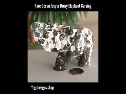 Rare Ocean Jasper Druzy Elephant Carving