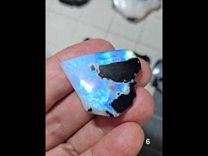 #6 Rainbow Moonstone Slice w/Black Tourmaline