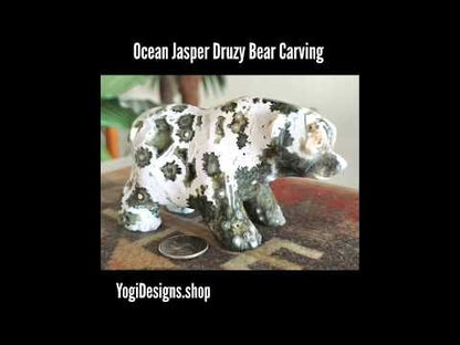 Rare Ocean Jasper Druzy Bear Carving