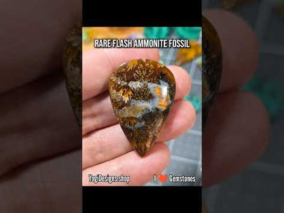 #1 Rare Red Flash Ammonite Fossil Cabochon – Collector Statement Piece