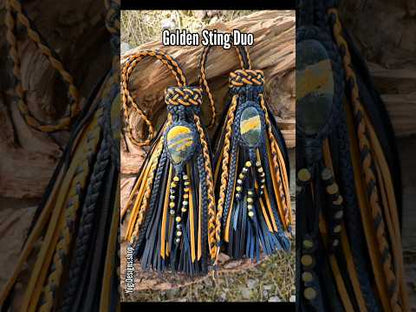 8" Golden Sting Duo - Bumblebee Jasper Leather Tassels