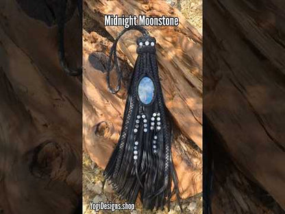 12" Midnight Moonstone Leather Tassel