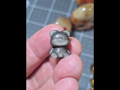 Carved Silver Sheen Obsidian Bear Beads