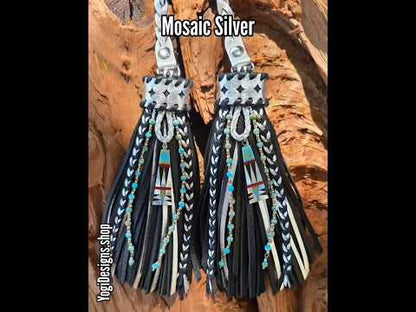 6" Mosaic Silver D-ring Leather Tassels