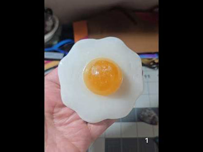#1 White Jade & Orange Calcite Fried Egg Carving