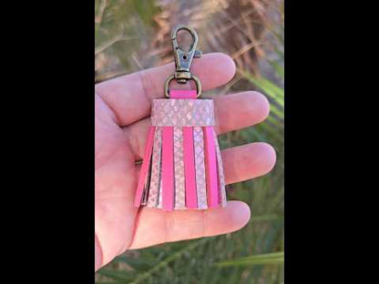 Metallic Reptile Embossed and Pink Leather Tassel