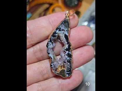 #10 Mexican Agate Window Druzy w/ inset Amethyst Crystal Pendant