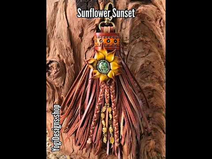 8" Sunflower Sunset Clip-on Leather Tassel