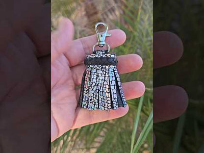Holographic Cracked Silver Leather Tassel