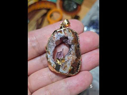 #5 Mexican Agate Window Druzy w/ inset Amethyst Crystal Pendant