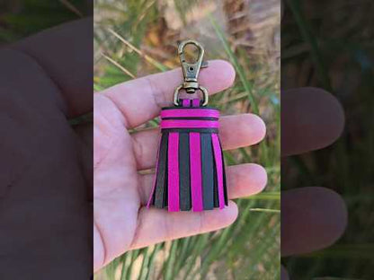 Fuschia Purple and Black Leather Tassel