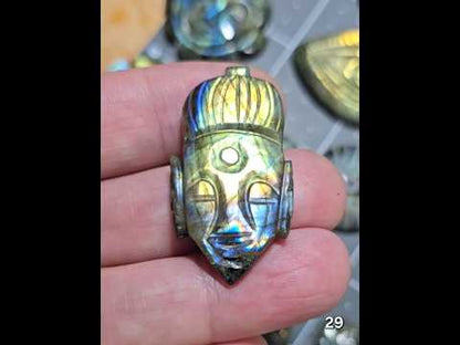 #29 Carved Tribal Face Labradorite Cabochon