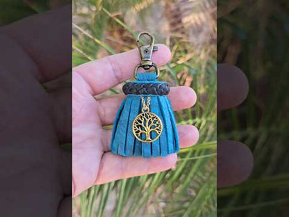 Distressed Teal and Black with Charm Leather Tassel